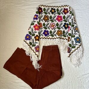 Vintage floral knit poncho